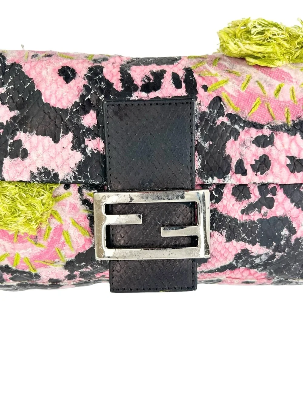 RARE FENDI Upcycled Vintage Mini FF Baguette Bag in Black Pink & Green - Picture 8 of 16